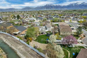 Aerial view featuring a mountain view and a residential view