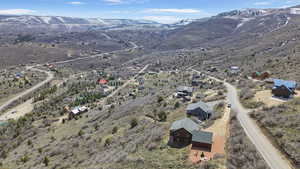 Aerial view featuring a mountain view