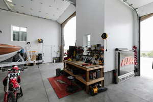 Garage featuring a workshop area