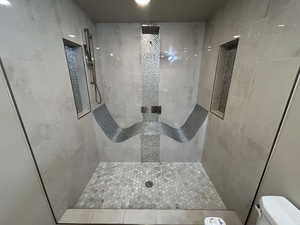 Full bathroom with toilet and tiled shower