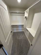 Spacious closet featuring carpet flooring