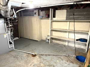 Storage room in basement with new furnace