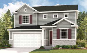 View of front of house featuring brick siding, driveway, a front yard, and a garage