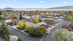 Drone / aerial view with a mountain view and a residential view