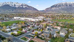 Drone / aerial view with a mountain view