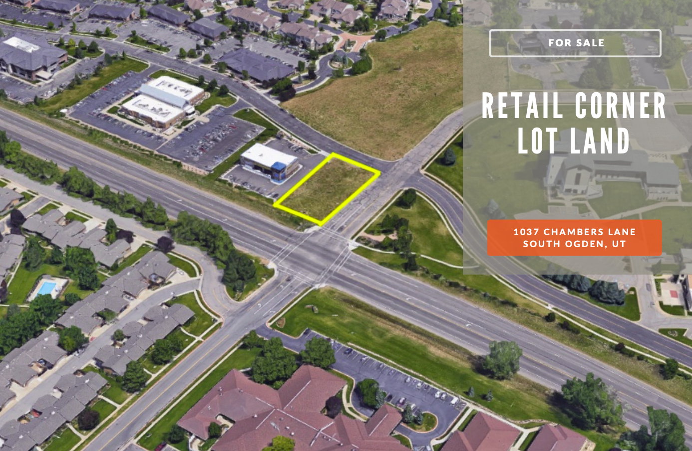 Retail corner lot land parcel bordered by roadways