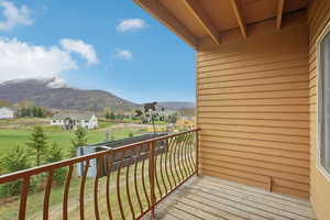 Balcony with a mountain view