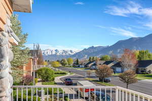 Patio View of mountain feature featuring a residential view