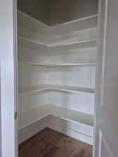 View of spacious walk-in pantry