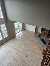 Dining area enables a large table that seats at least 8 people with sliding doors out onto the covered deck.