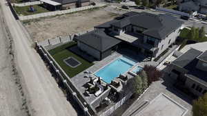 Birds eye view of property with a residential view