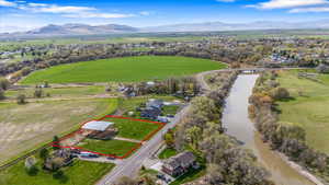 Aerial view with a mountain view and a rural view