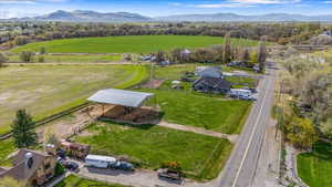 Bird's eye view with a mountain view and a rural view