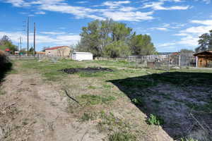 View of yard with fence, an outbuilding, and a storage unit