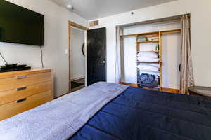 Bedroom with visible vents and a closet