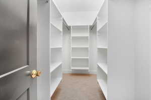 Spacious closet with light colored carpet