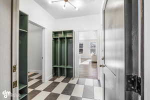 Interior space with tile patterned floors