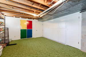 Below grade area with light colored carpet
