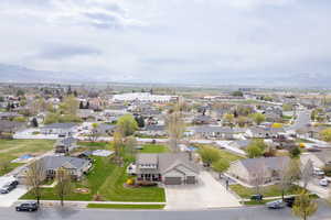 Drone / aerial view with a mountain view and a residential view