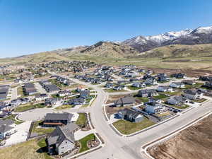 Birds eye view of property with a mountain view and a residential view