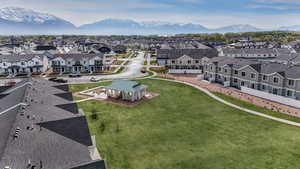 Drone / aerial view with a mountain view and a residential view