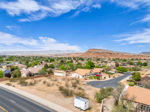 Drone / aerial view featuring a residential view and a mountain view