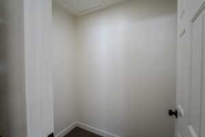 Interior space featuring dark carpet