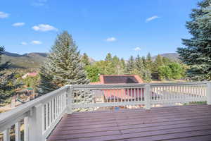Wooden terrace with a mountain view