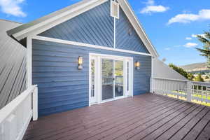 Deck featuring a mountain view