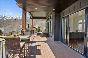 Wooden terrace with a mountain view