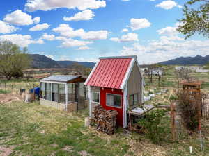 View of greenhouse with a mountain view