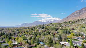 Birds eye view of property with a mountain view and a residential view