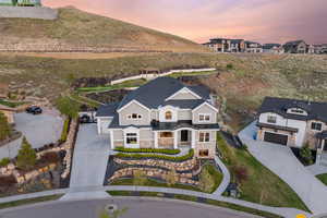 Aerial view at dusk with a residential view