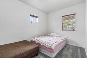 Bedroom with baseboards and carpet