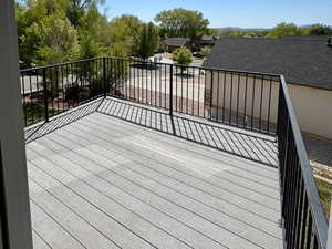 Balcony off main floor View of wooden terrace
