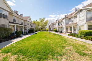 Surrounding community featuring a yard and a residential view, common area.