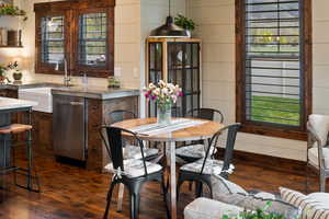 Dining area with dark wood finished floors and plenty of natural light
