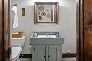 Half bathroom with vanity and toilet