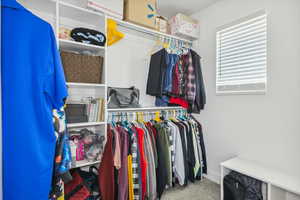Spacious closet featuring carpet
