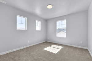Unfurnished room featuring plenty of natural light, visible vents, and carpet floors