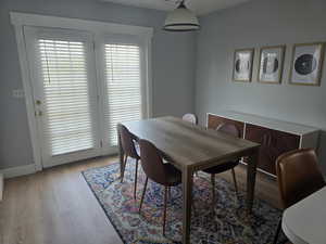 Dining space featuring light wood-style floors
