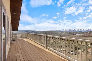 Wooden deck with a mountain view