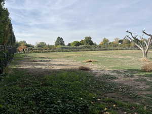 View of yard with a rural view and fence