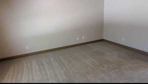 Carpeted spare room featuring baseboards