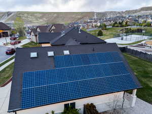 Birds eye view of property with a residential view