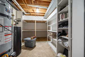 Storage room with water heater