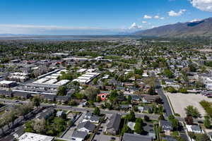 Drone / aerial view featuring a mountain view and a residential view