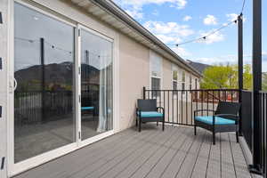 Deck featuring a mountain view