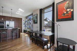 Dining room with light wood-style floors
