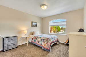Carpeted bedroom with baseboards